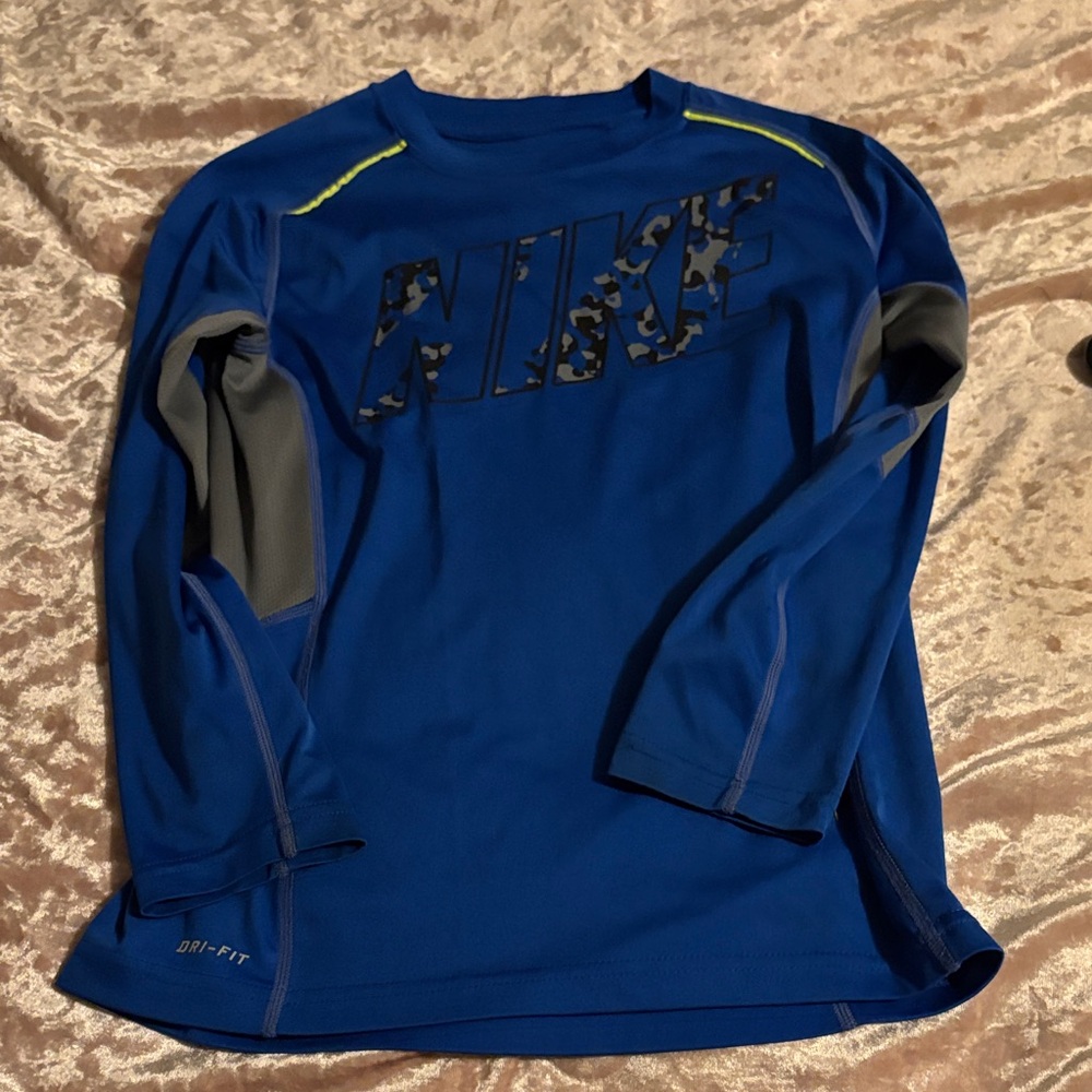 Nike Kids Camo Logo Blue Long Sleeve Tee